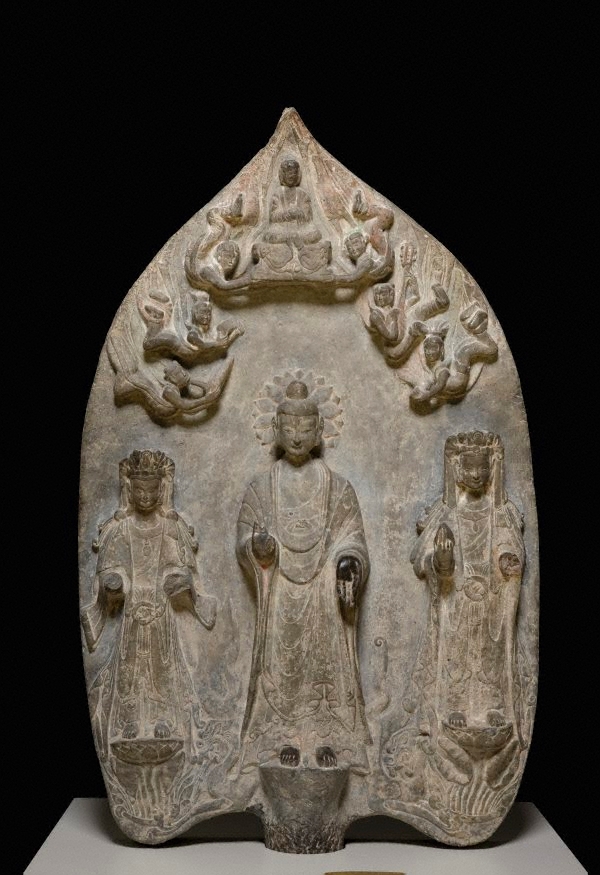 Standing Shakyamuni Buddha flanked by two Bodhisattvas, (circa 0545 ...