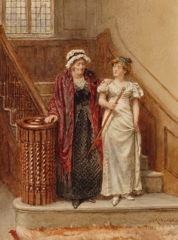 A Study - (Two women in eighteenth century costume) by George Kilburne