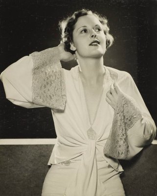 Alternate image of recto: Untitled (advertisement: Ososoft lavender bath starch)
verso top: Untitled (woman with hand to head wearing lingerie robe)
verso bottom: Untitled (period Interior with woman and pianoforte) by Max Dupain