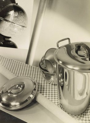 Alternate image of recto: Untitled (violinist and radiotron photo-montage)
verso top: Untitled (FISC world range globe)
verso botom: Untitled (pots) by Max Dupain
