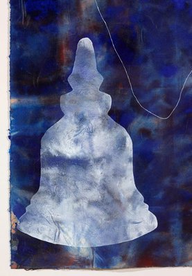 Alternate image of big blue world with three stupas by Judy Watson