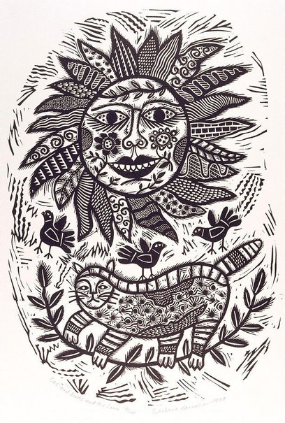 Cat & birds & the sun, (1990), Twelve linocuts, a suite of prints by ...