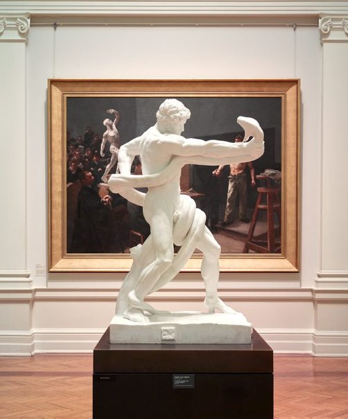 An athlete wrestling with a python, (1888-1891) by Frederic, Lord