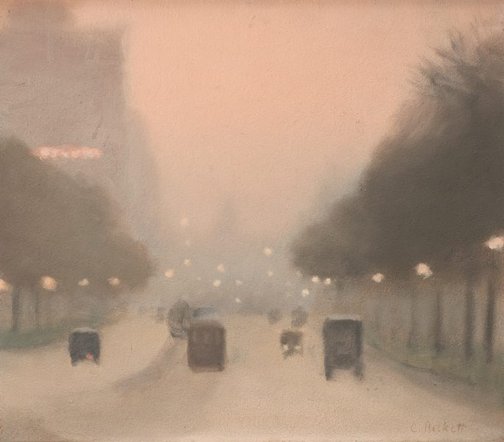 An image of Evening, St Kilda Road by Clarice Beckett