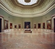 Las meninas reborn in the night I: kneeling before Velázquez's casket, 2013, printed 2016, Las meninas reborn in the night I-VIII by Morimura Yasumasa