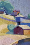 The boat sheds, in violet red key, (1919) by Roy de Maistre