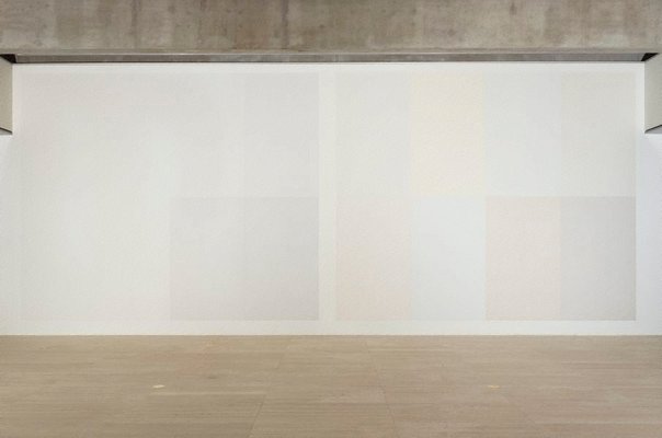 Alternate image of Wall drawing #337: Two part drawing. The wall is divided vertically into two parts. Each part is divided horizontally and vertically into four equal parts. 1st part: Lines in four directions, one direction in each quarter. 2nd part: Lines in four directions, superimposed progressively. by Sol LeWitt