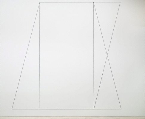 Alternate image of Wall drawing #303: Two part drawing. 1st part: circle, square, triangle, superimposed (outlines). 2nd part: rectangle, parallelogram, trapezoid, superimposed (outlines) by Sol LeWitt