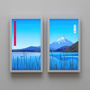 View of boats on lake Motosu below Mount Fuji from route 709, 2007 by Julian Opie