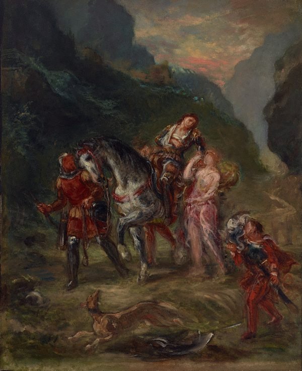 Angelica and the wounded Medoro, (circa 1860) by Eugène Delacroix