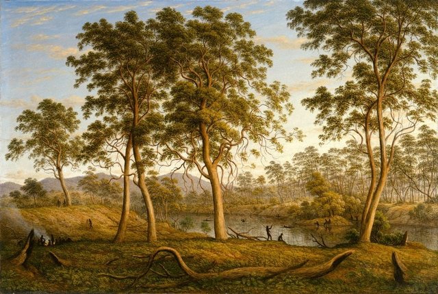 Natives on the Ouse River, Van Diemen's Land, (1838) by John Glover