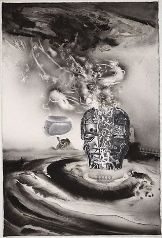 AGNSW collection James Gleeson The image of the king riven by a bolt of lightning, is revealed as a silo of spaghetti (1978) 553.1987