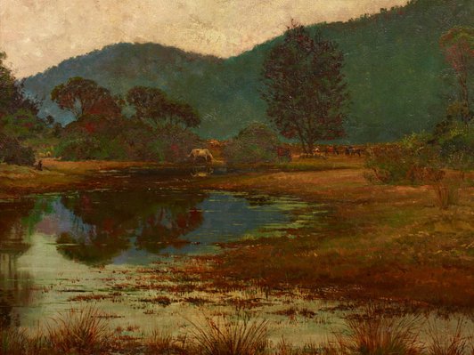 Alternate image of A waterhole on the Hawkesbury River by Julian Ashton