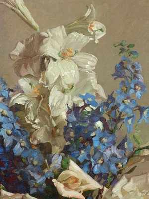 Alternate image of Delphiniums and lilies by Hans Heysen