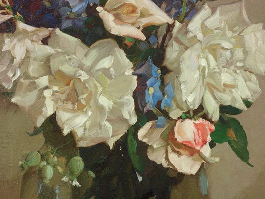 Alternate image of Delphiniums and lilies by Hans Heysen