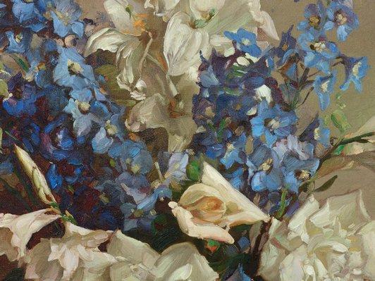 Alternate image of Delphiniums and lilies by Hans Heysen