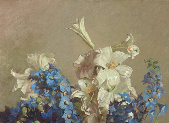 Alternate image of Delphiniums and lilies by Hans Heysen
