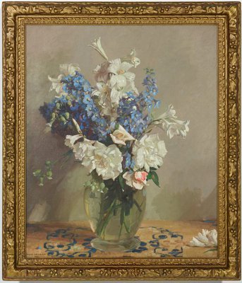 Alternate image of Delphiniums and lilies by Hans Heysen