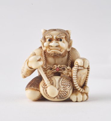 Alternate image of Netsuke in the form of a demon chanting Buddhist sutra by