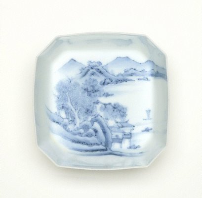 Alternate image of Set of 2 square 'mukozuke' with décor of landscape by Arita ware/ Nabeshima style