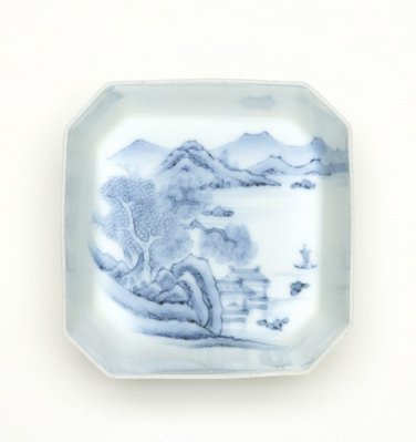 Alternate image of Set of 2 square 'mukozuke' with décor of landscape by Arita ware/ Nabeshima style