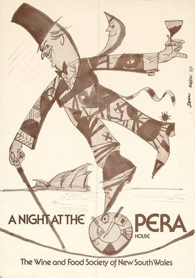 Alternate image of (Drawing for Wine and Food Society 'A night at the opera' menu) by John Olsen