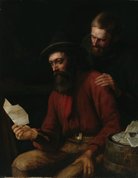 Gold diggers receiving a letter from home, circa 1860 by attrib. William Strutt