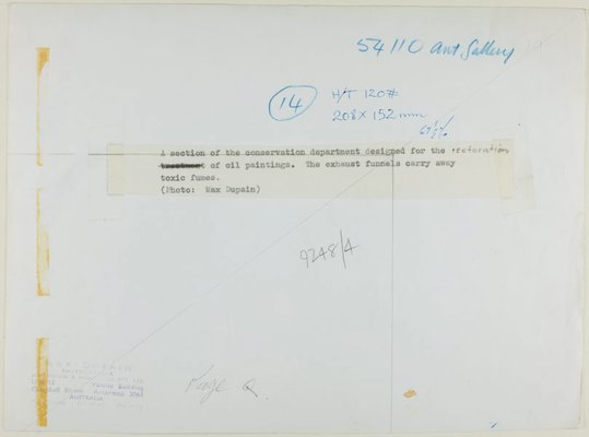 Alternate image of Historical interior view of a section of the conservation department for oil paintings at the Art Gallery of New South Wales by Max Dupain