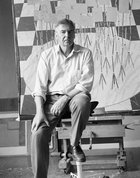 John Brack in his Surry Hills studio, 1988, by Robert Walker © Estate of Robert Walker. Source: Art Gallery of New South Wales Archive