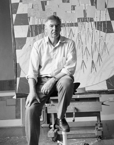 John Brack in his Surry Hills studio, 1988, by Robert Walker © Estate of Robert Walker. Source: Art Gallery of New South Wales Archive