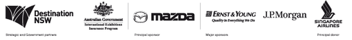 sponsors: Destination NSW, Australian government, Mazda, Ernst & Young, J.P. Morgan, Singapore Airlines
