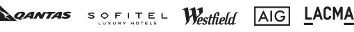 Logos of Qantas, Sofitel, Westfield, AIG, LACMA