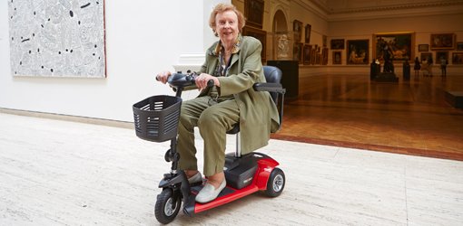 Person on a mobility scooter in the Gallery