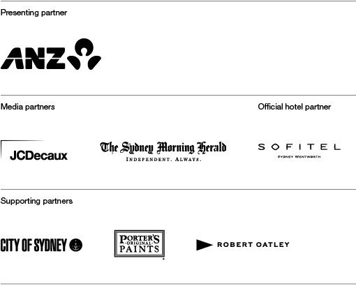 Presenting partnr ANZ. Media partners JCDecaux, The Sydney Morning Herald. Official hotel partner Sofitel Sydney Wentworth. Supporting partners City of Sydney, Porters Original Paints, Robert Oatley
