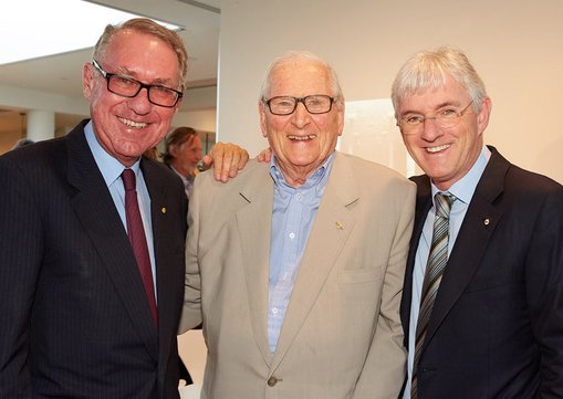 Left to right:
David Gonski AC, President of the Art Gallery of NSW Board of Trustees with former Trust presidents Michael Gleeson-White AO and Steven Lowy AM
Sydney Modern Project event, February 2016