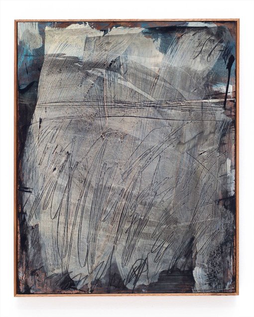 Jack Lanagan Dunbar Age 30, Lewisham, NSWHades 2019 Patina, acrylic paint, vinyl-based paint, chinagraph, lacquer on copper sheet mounted in timber frame, 455×565mmCollection of Suzanne Chee